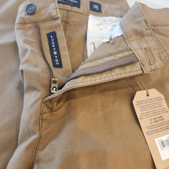 LUCKY BRAND, MENS NEW WITH TAGS,size 36- 121 slim Chino khaki tan pants,coolmax - Picture 10 of 16